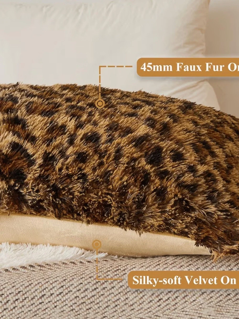 20x54 Fluffy Leopard Print Body Pillow Cover, Cheetah Print Plush Fuzzy Faux New